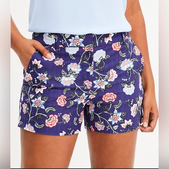 LOFT Riviera Shorts Blue & Pink Floral Print Cotton Blend Size 18 NWOT - Picture 1 of 9